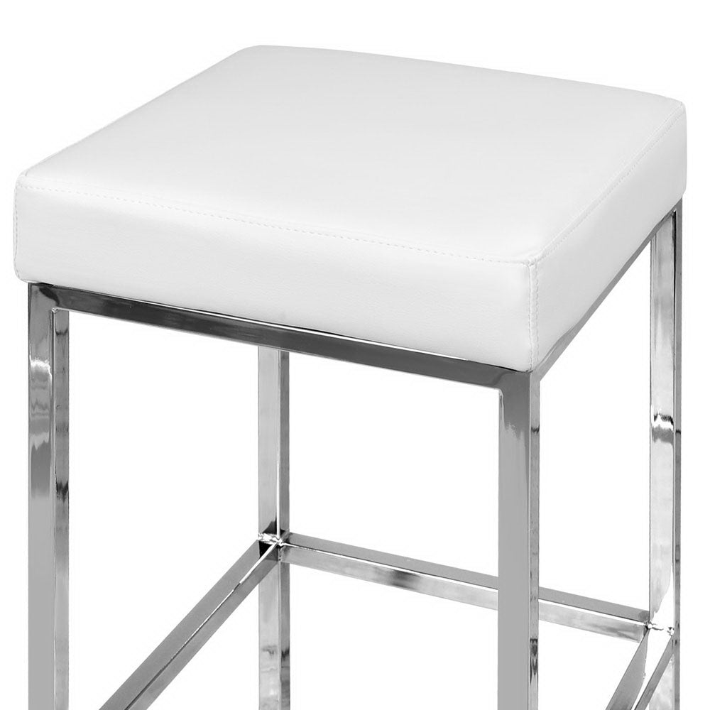 Leather Backless Bar Stools Gas Lift - White and Chrome - Set of 2