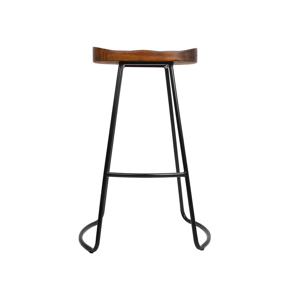 Set of 4 Elm Wood Backless Bar Stools 75cm - Black