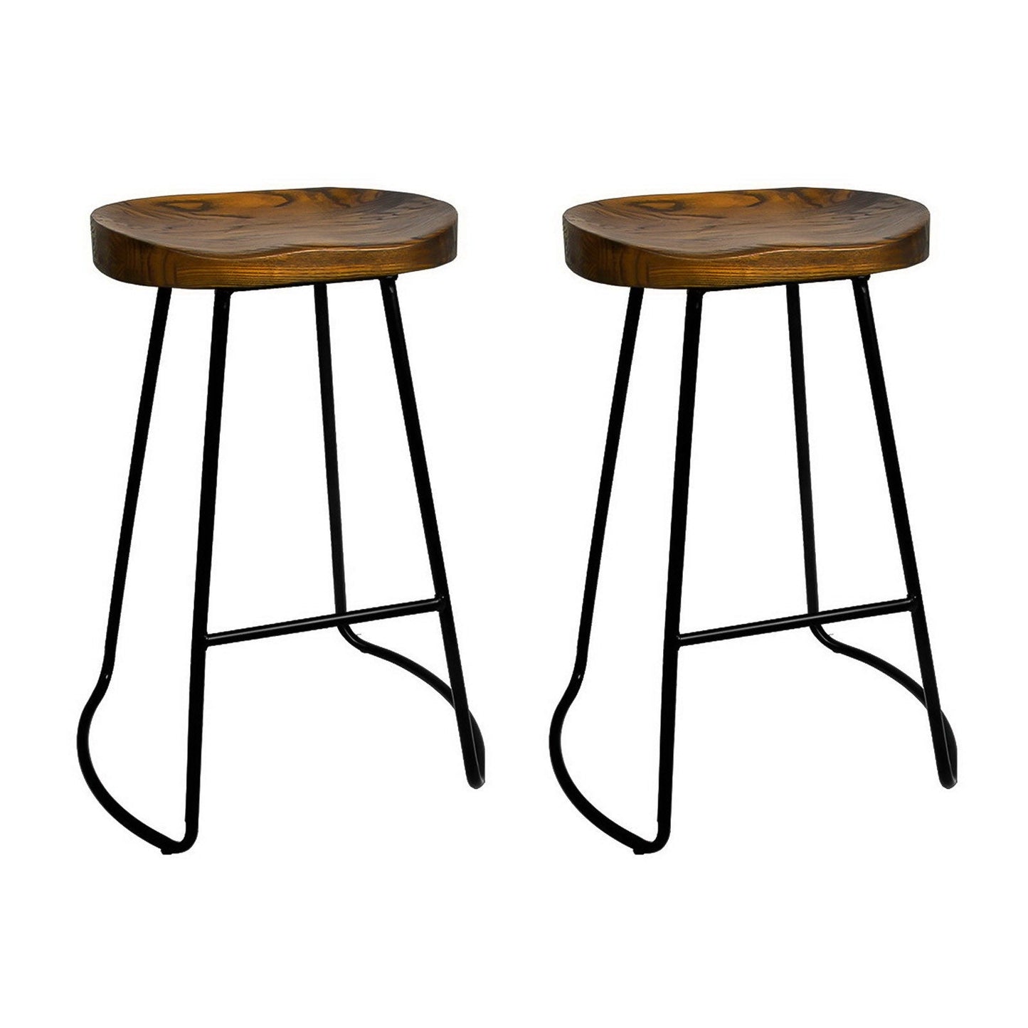 Artiss Set of 2 Elm Wood Backless Bar Stools 65cm - Black and Dark Natural