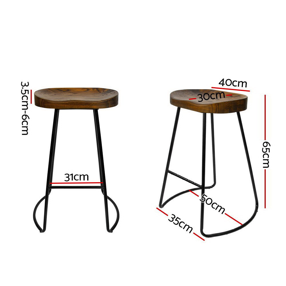 Backless Wooden Bar Stools 65cm Black and Dark Natural - Set of 2