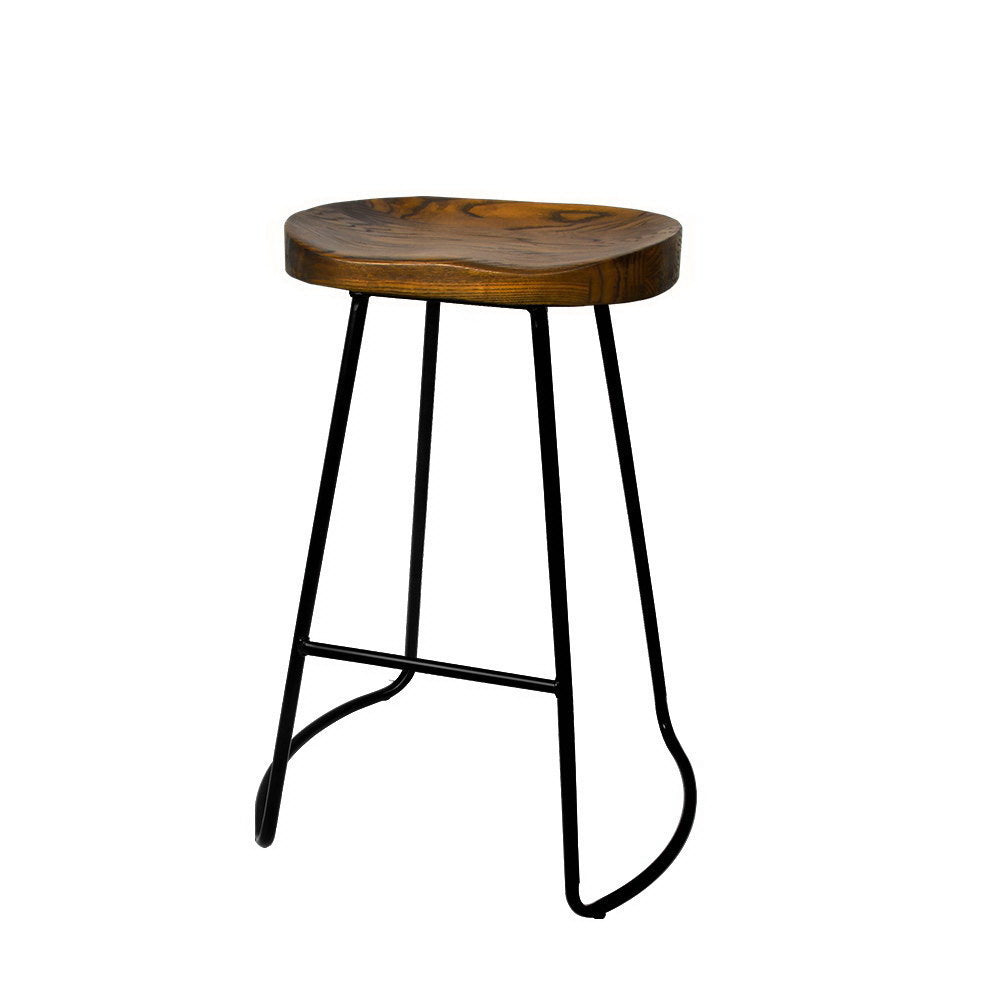 Backless Wooden Bar Stools 65cm Black and Dark Natural - Set of 2