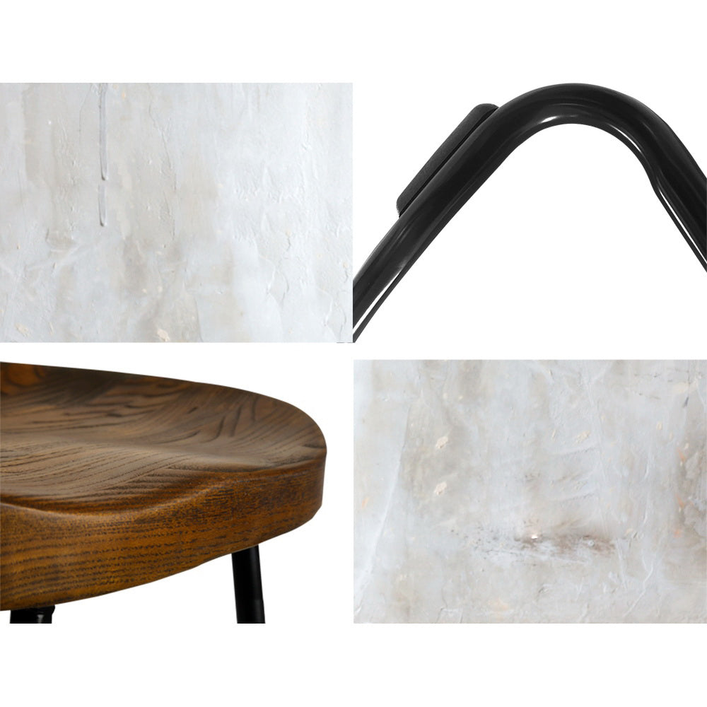 Backless Wooden Bar Stools 65cm Black and Dark Natural - Set of 2