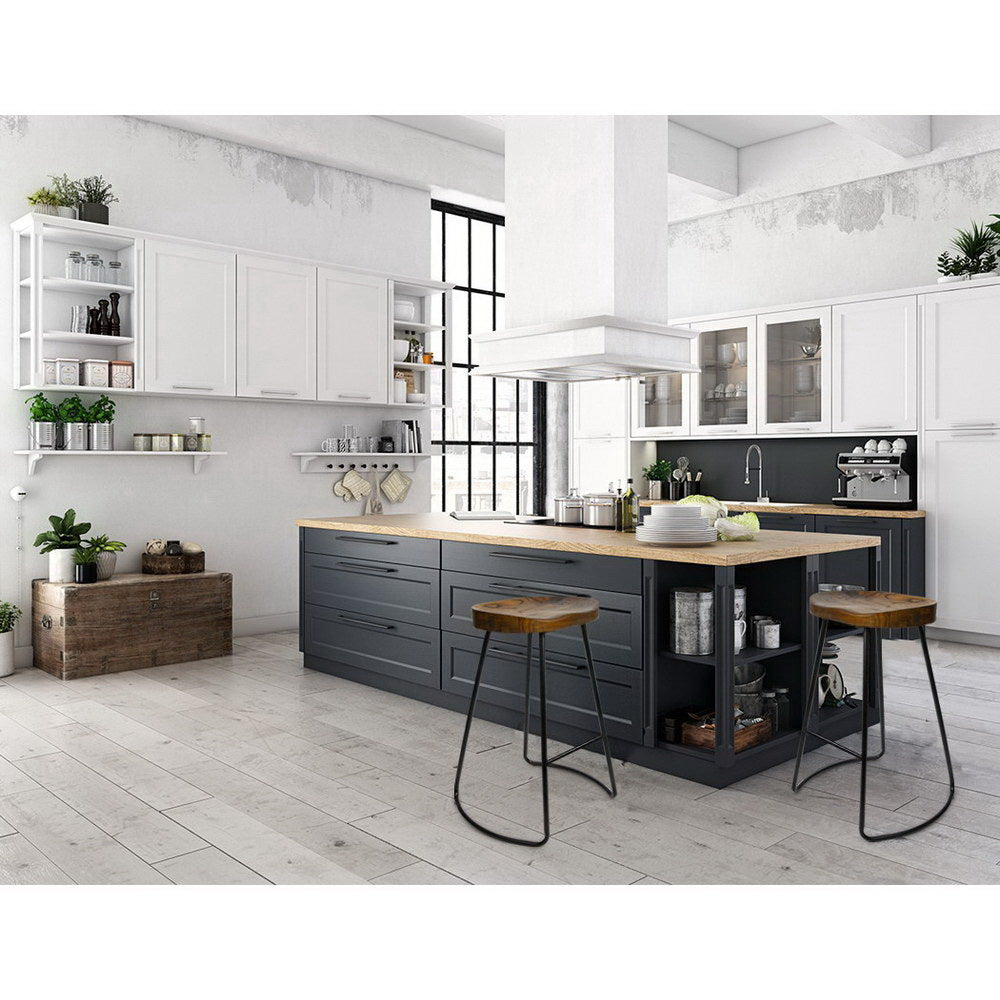 Backless Wooden Bar Stools 65cm Black and Dark Natural - Set of 2