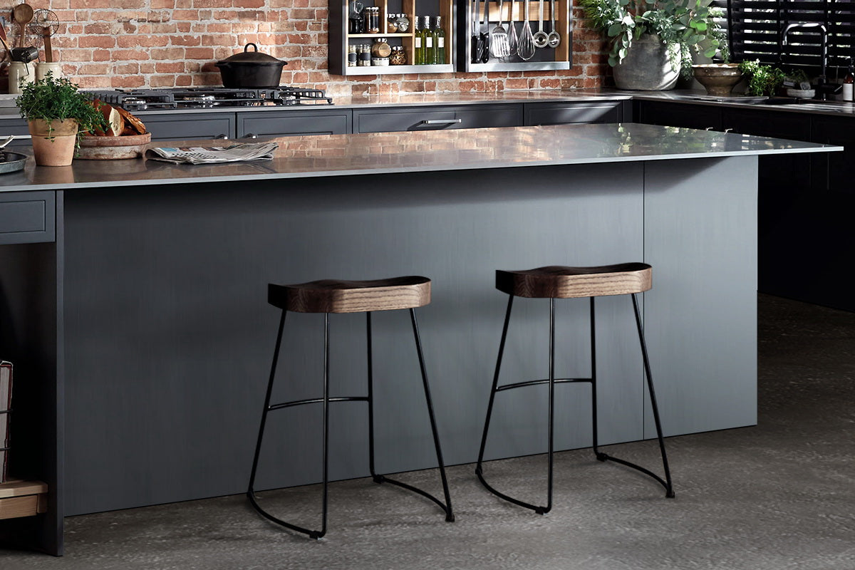 Backless Wooden Bar Stools 65cm Black and Dark Natural - Set of 2