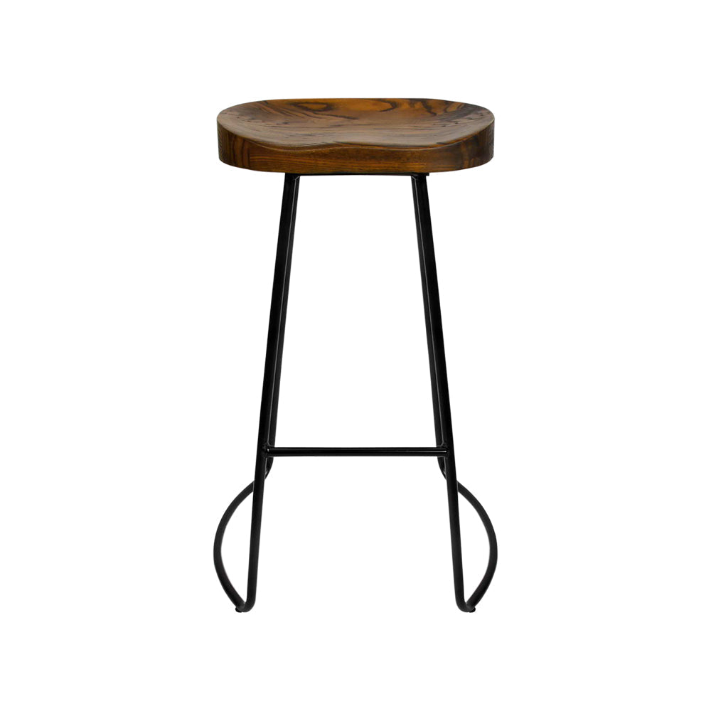Set of 4 Elm Wood Backless Bar Stools 65cm - Black and Dark Natural