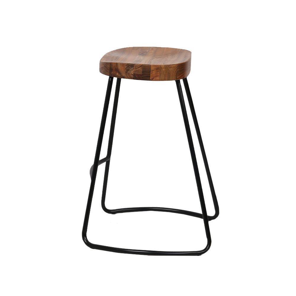 Set of 4 Elm Wood Backless Bar Stools 65cm - Black and Dark Natural