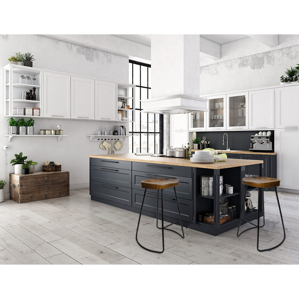 Set of 4 Elm Wood Backless Bar Stools 65cm - Black and Dark Natural