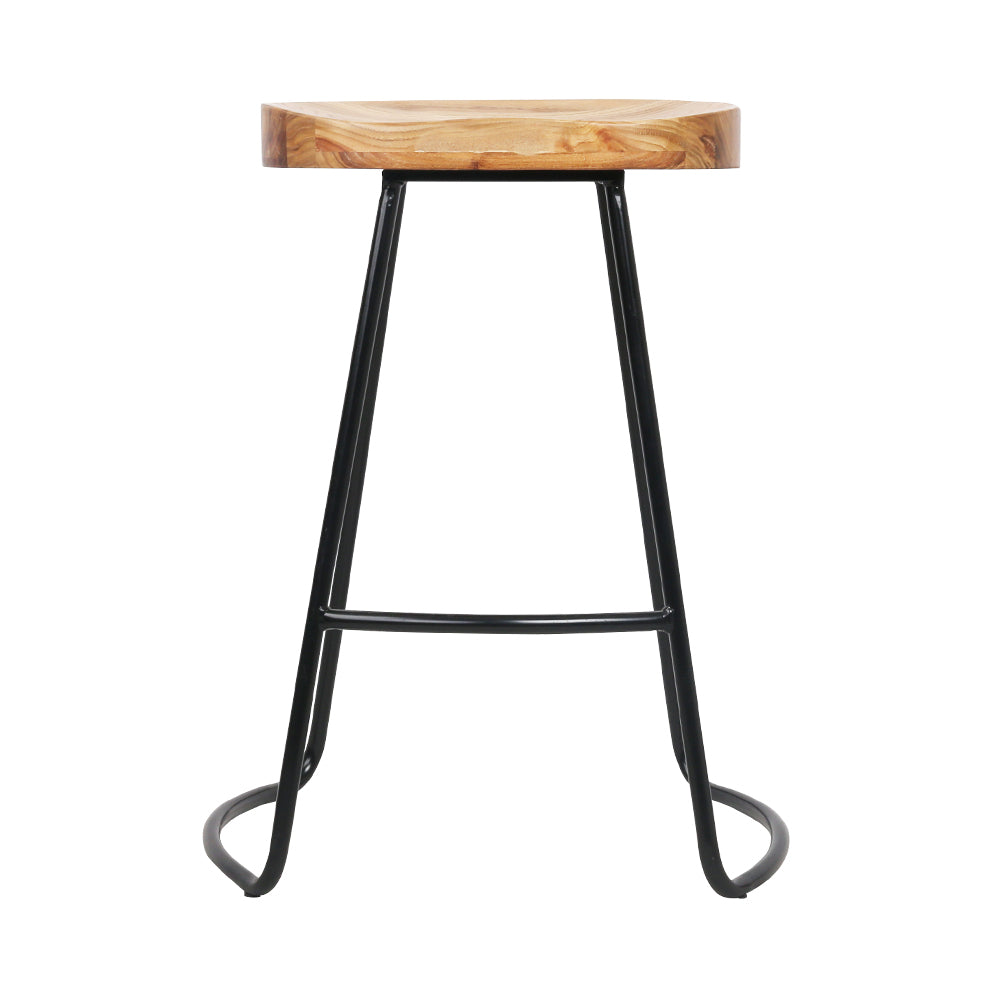 Set of 2 Elm Wood Backless Bar Stools 65cm - Black and Light Natural