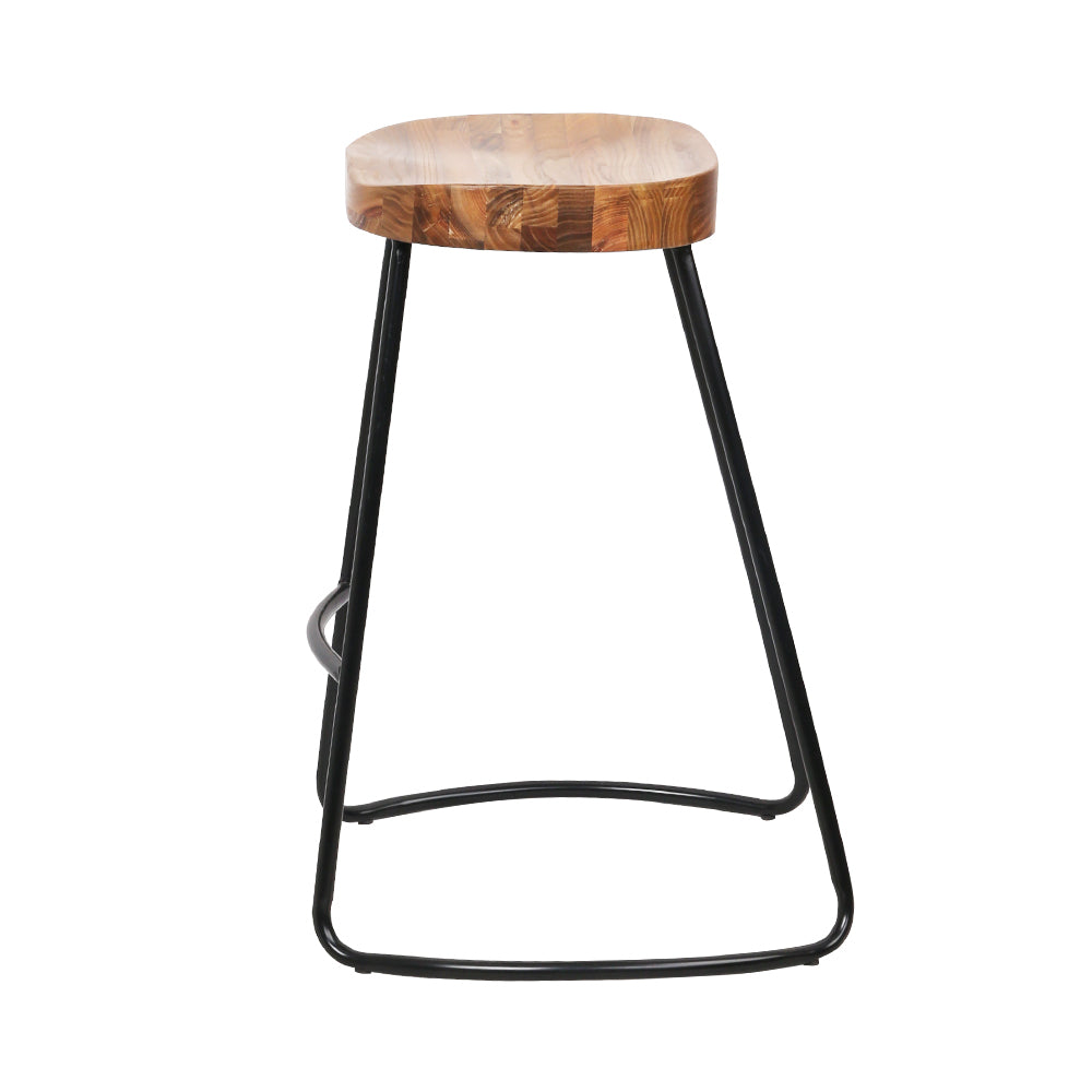 Set of 2 Elm Wood Backless Bar Stools 65cm - Black and Light Natural