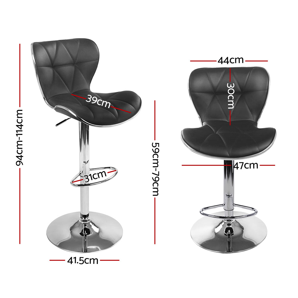 Leather Patterned Bar Stools Gas Lift - Black and Chrome - Set of 2