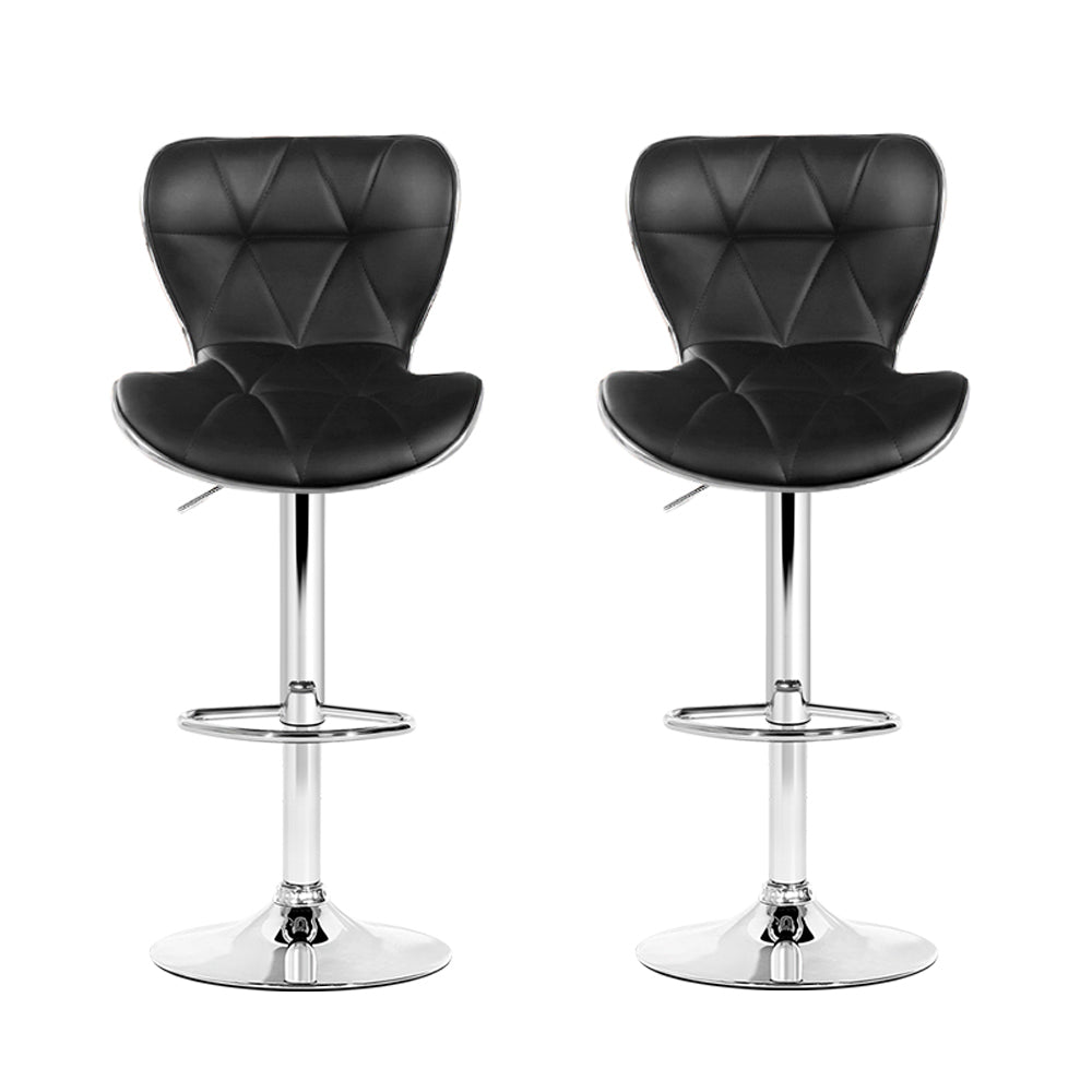 Leather Patterned Bar Stools Gas Lift - Black and Chrome - Set of 2
