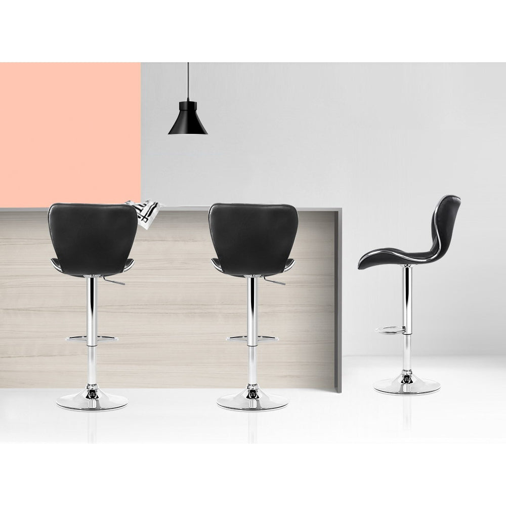Leather Patterned Bar Stools Gas Lift - Black and Chrome - Set of 2