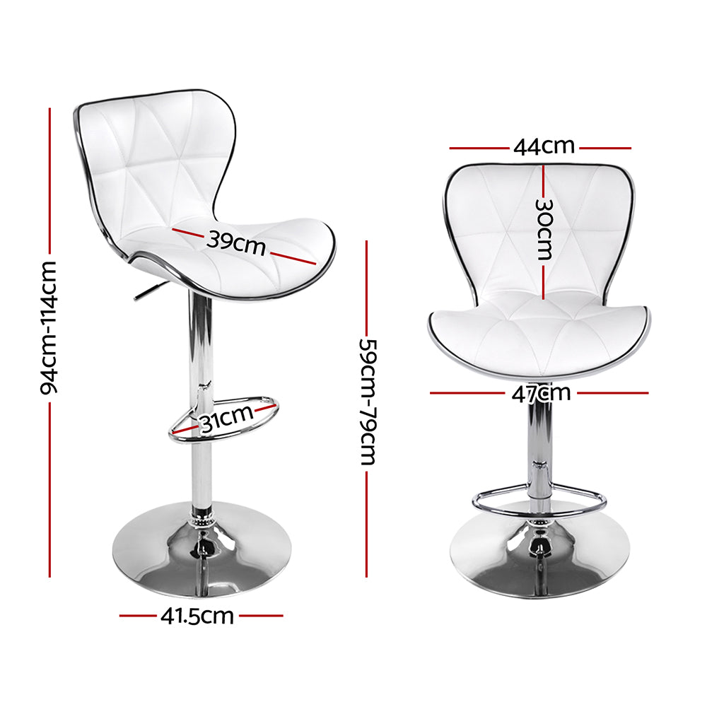 Leather Patterned Bar Stools- White and Chrome  -Set of 2