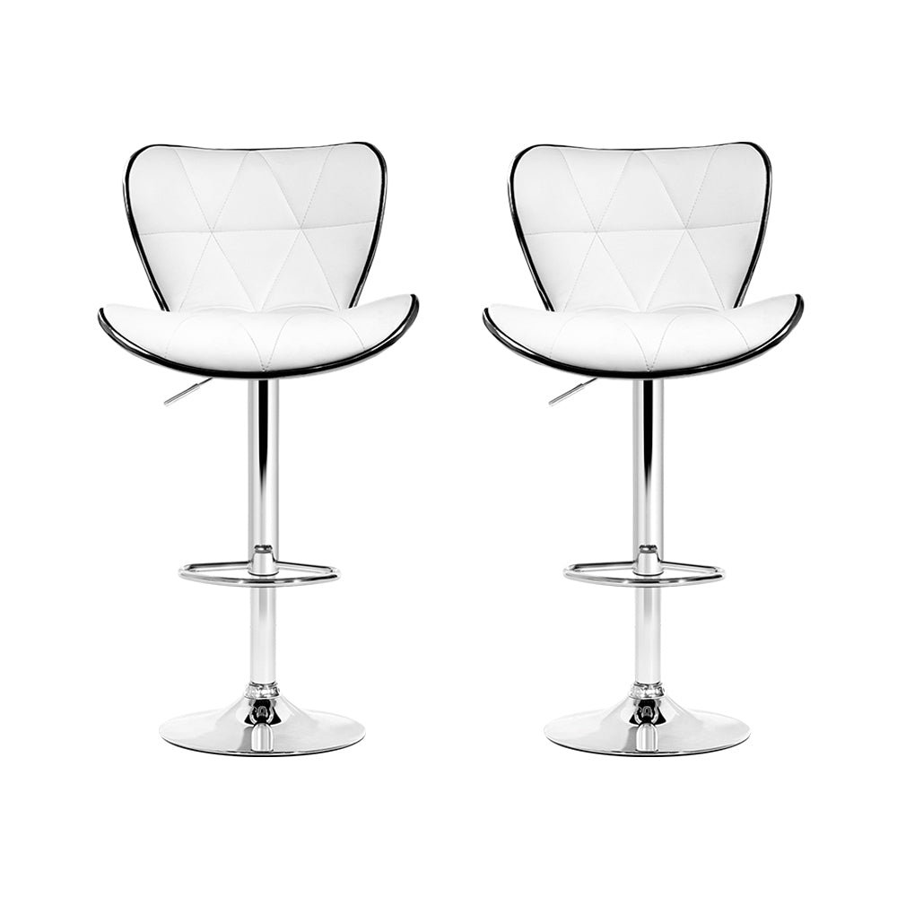 Leather Patterned Bar Stools- White and Chrome  -Set of 2