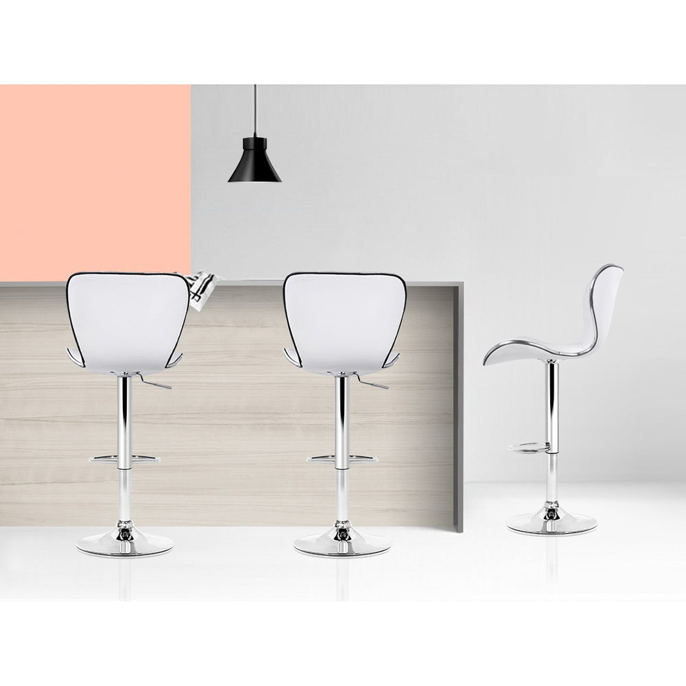 Leather Patterned Bar Stools- White and Chrome  -Set of 2