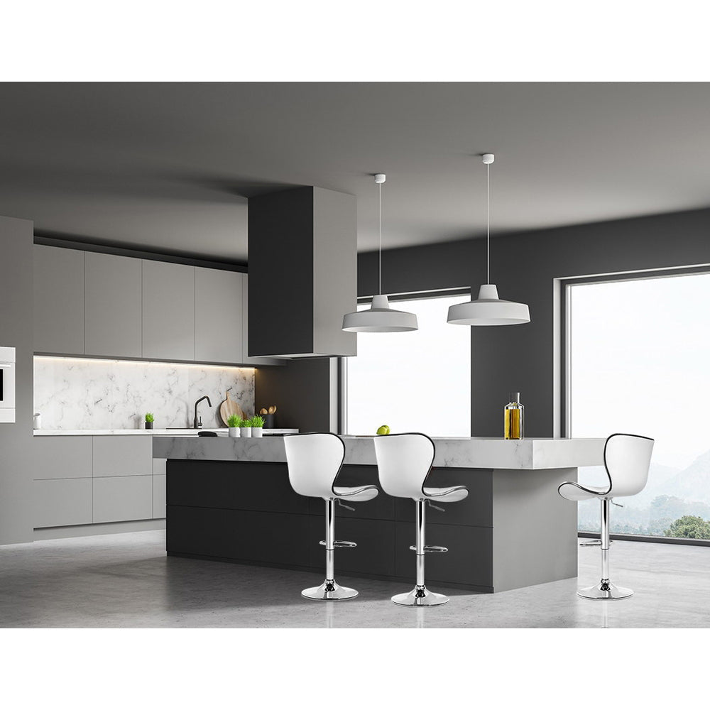 Leather Patterned Bar Stools- White and Chrome  -Set of 2