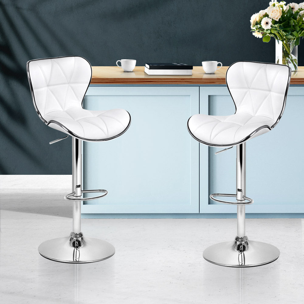 Leather Patterned Bar Stools- White and Chrome  -Set of 2