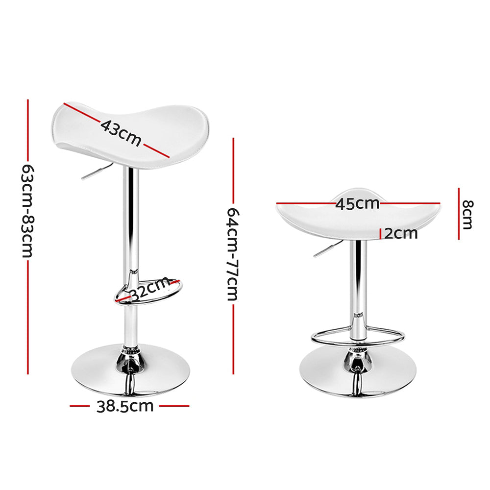 Leather Bar Stools Gas Lift - White and Chrome - Set of 2