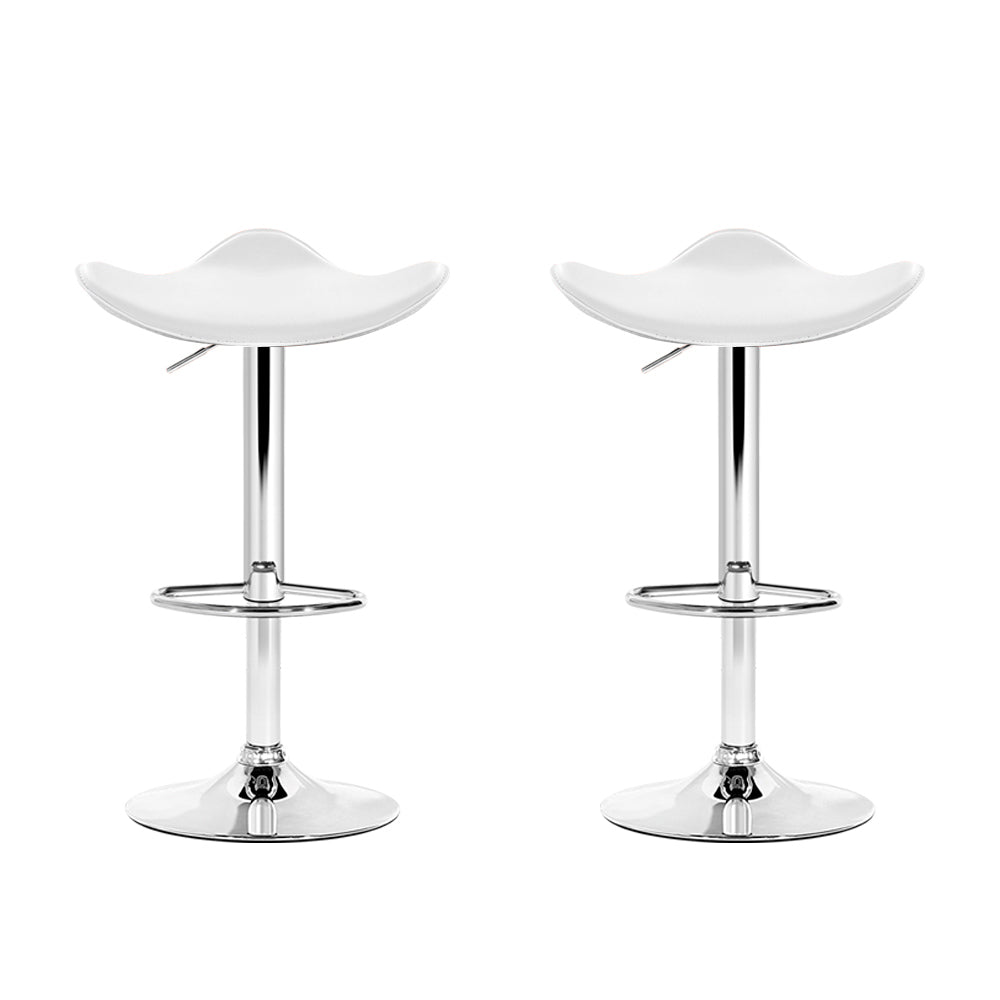 Leather Bar Stools Gas Lift - White and Chrome - Set of 2