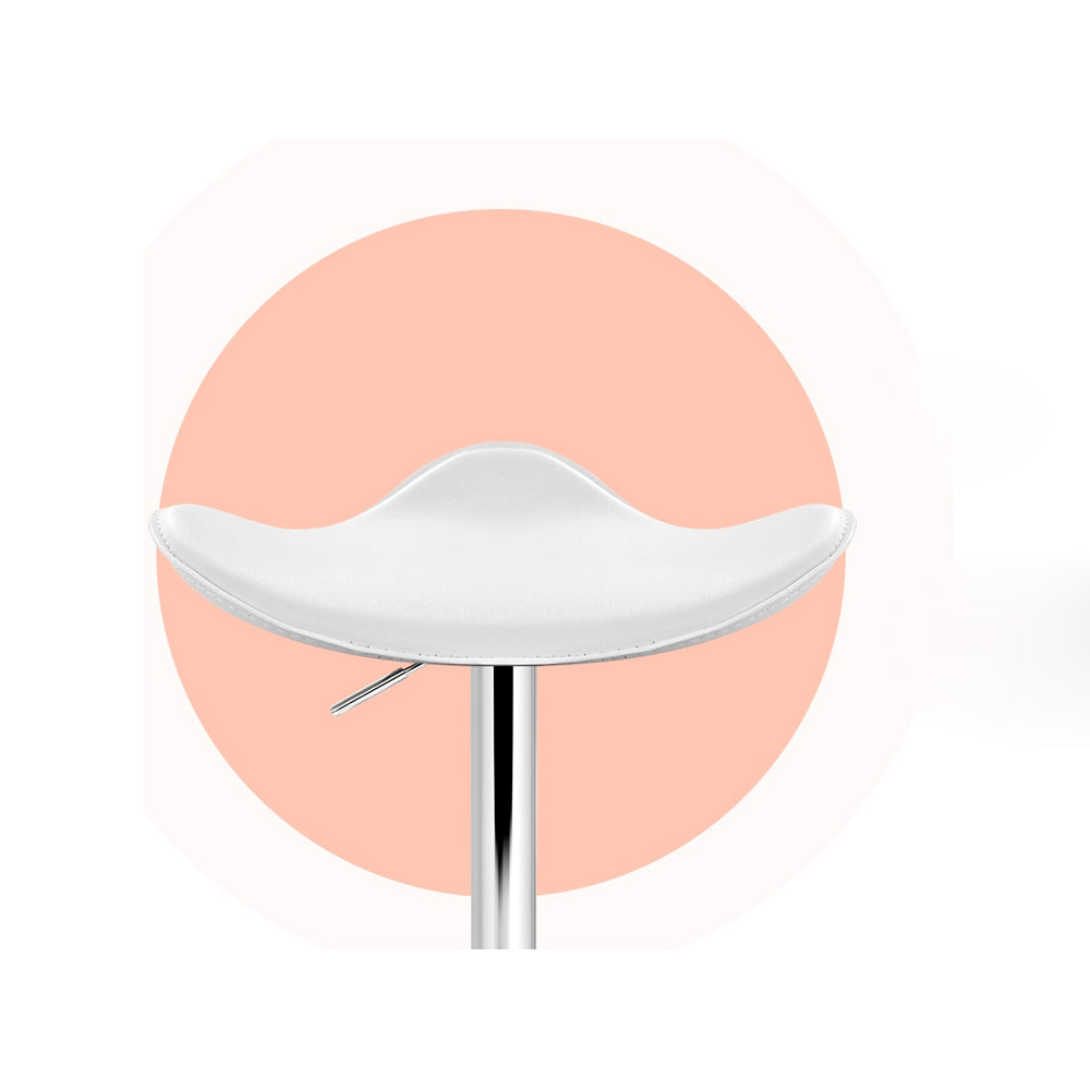 Leather Bar Stools Gas Lift - White and Chrome - Set of 2