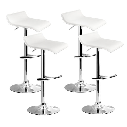 Set of 4 PU Leather Wave Style Bar Stools - White
