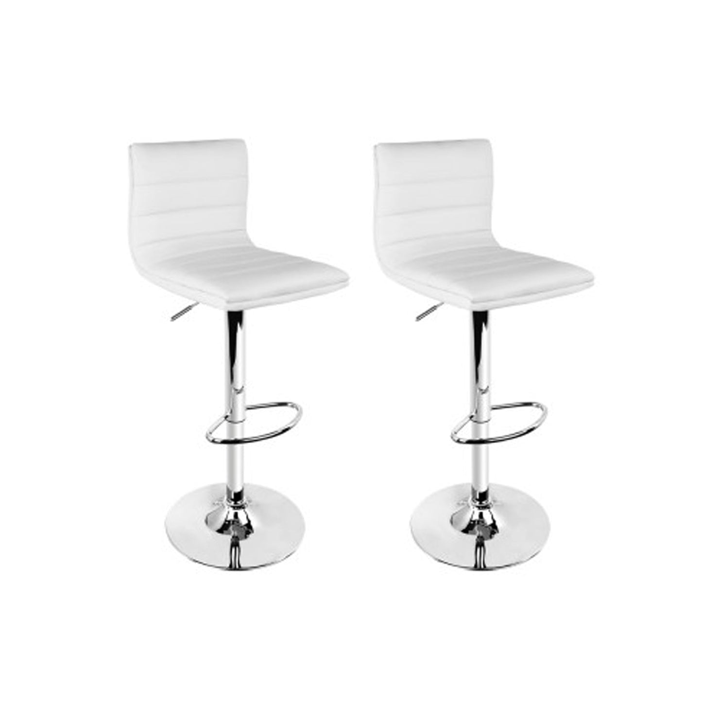 Leather Bar Stools Padded Line Style - White - Set of 2