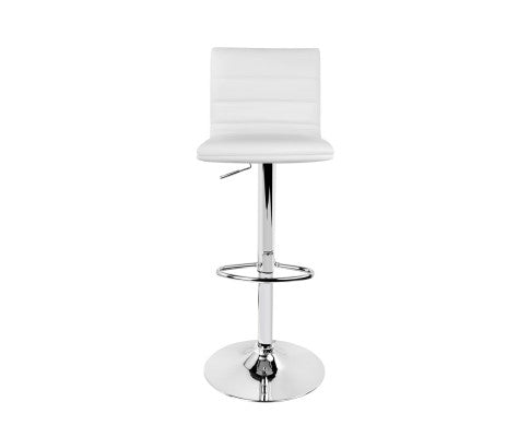 Leather Bar Stools Padded Line Style - White - Set of 2