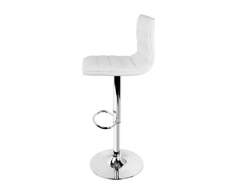 Leather Bar Stools Padded Line Style - White - Set of 2