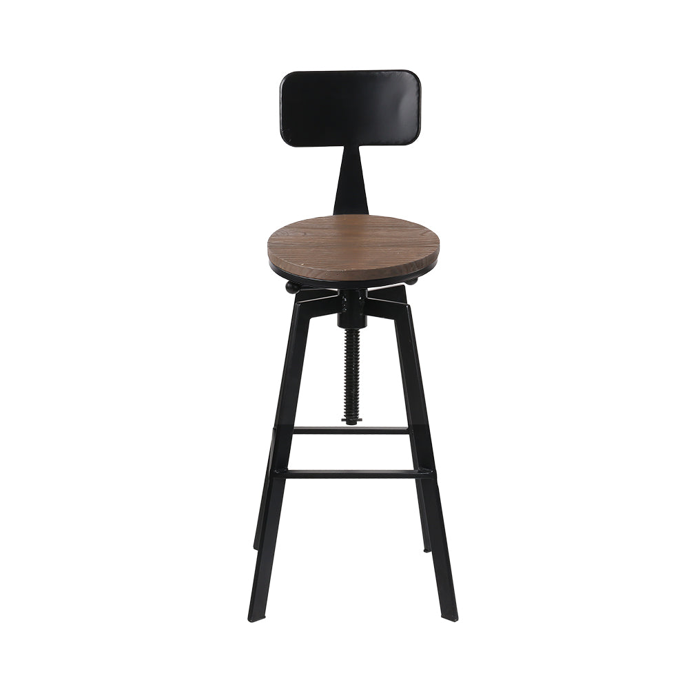 Set of 2 Rustic Industrial Style Metal Bar Stool - Black and Wood