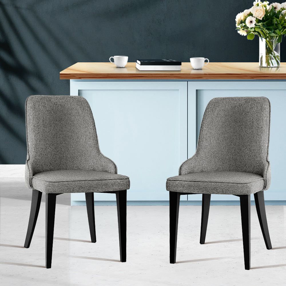 Fabric Dining Chairs - Grey - Set of 2