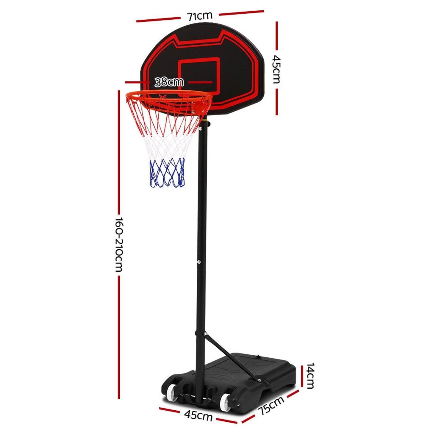 Portable Adjustable Basketball Stand Hoop - 1.6m to 2.1m
