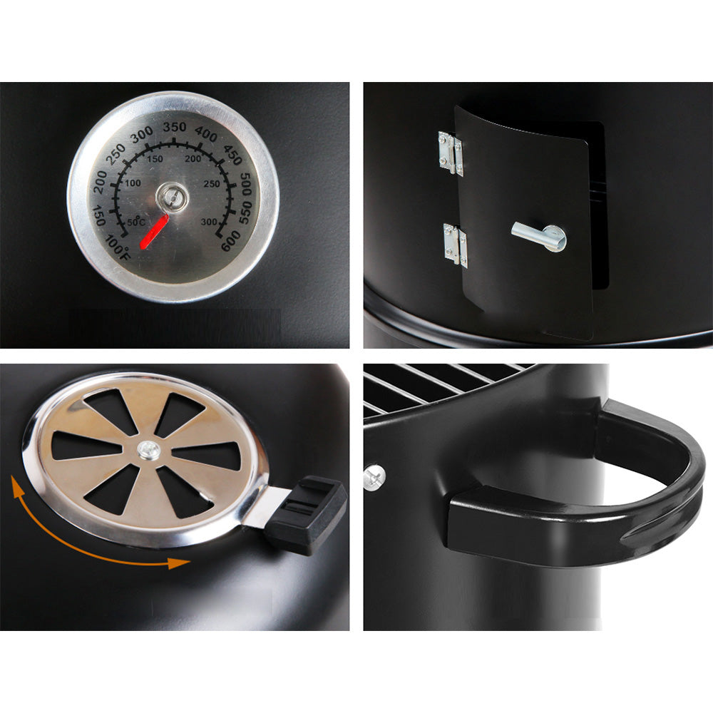 3-in-1 Heavy Duty Steel Charcoal BBQ Smoker - Black