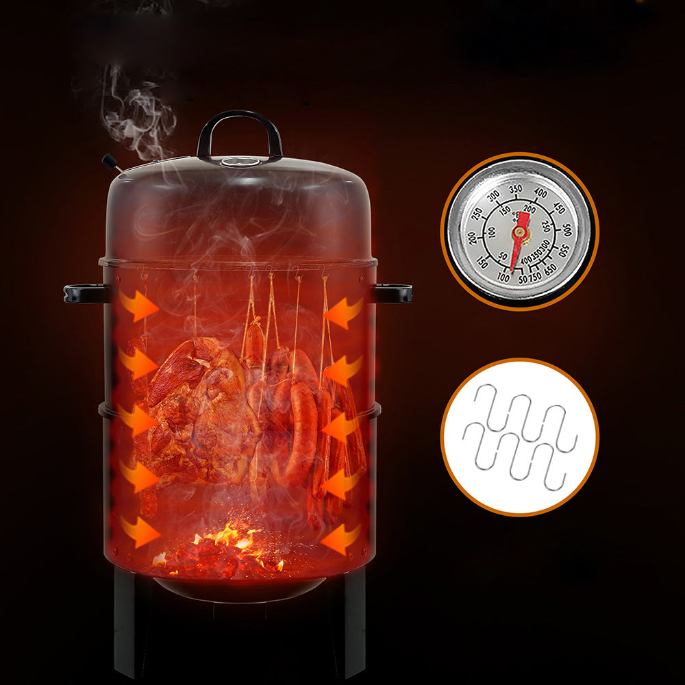 3-in-1 Heavy Duty Steel Charcoal BBQ Smoker - Black