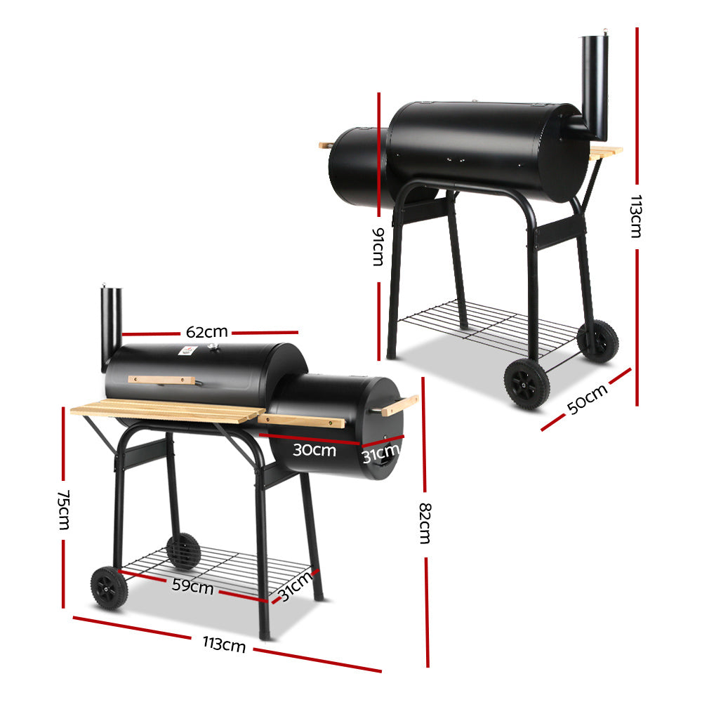 2-in-1 Home Coated Steel Offset BBQ Smoker - Black