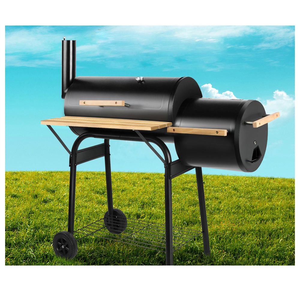 2-in-1 Home Coated Steel Offset BBQ Smoker - Black