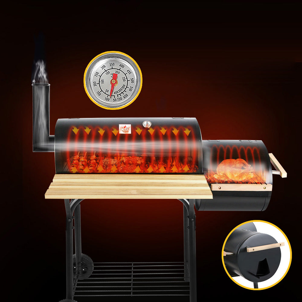 2-in-1 Home Coated Steel Offset BBQ Smoker - Black
