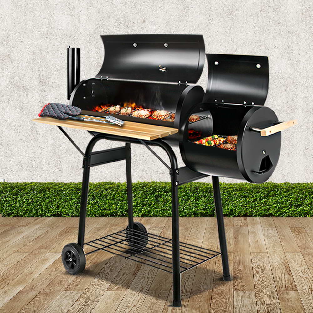 2-in-1 Home Coated Steel Offset BBQ Smoker - Black