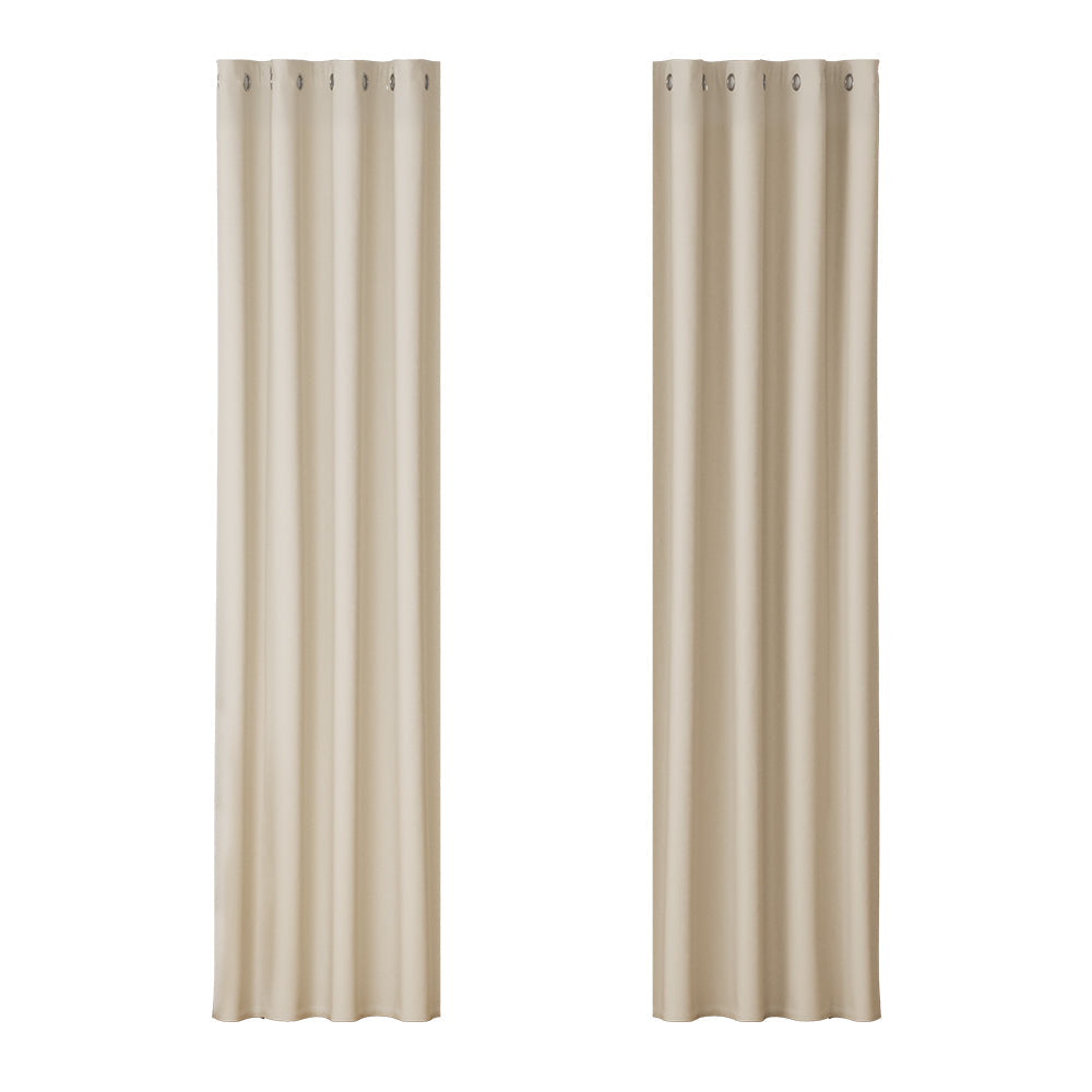2X Blockout Curtains Blackout Window Curtain Eyelet 140x230cm Beige
