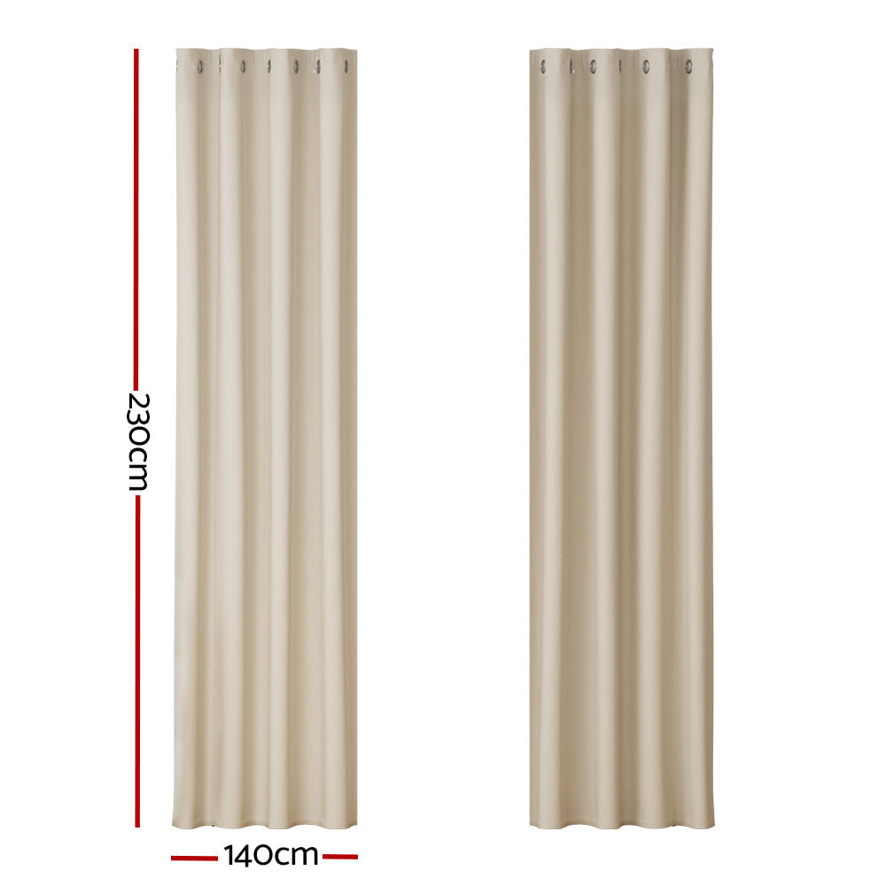 2X Blockout Curtains Blackout Window Curtain Eyelet 140x230cm Beige