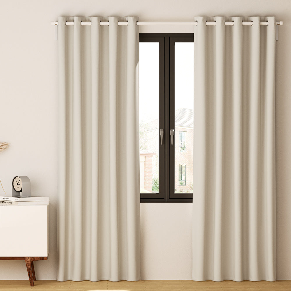 2X Blockout Curtains Blackout Window Curtain Eyelet 140x230cm Beige