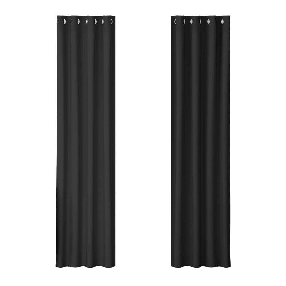2X Blockout Curtains Blackout Window Curtain Eyelet 140x230cm Black