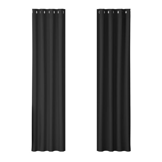 2X Blockout Curtains Blackout Window Curtain Eyelet 140x230cm Black