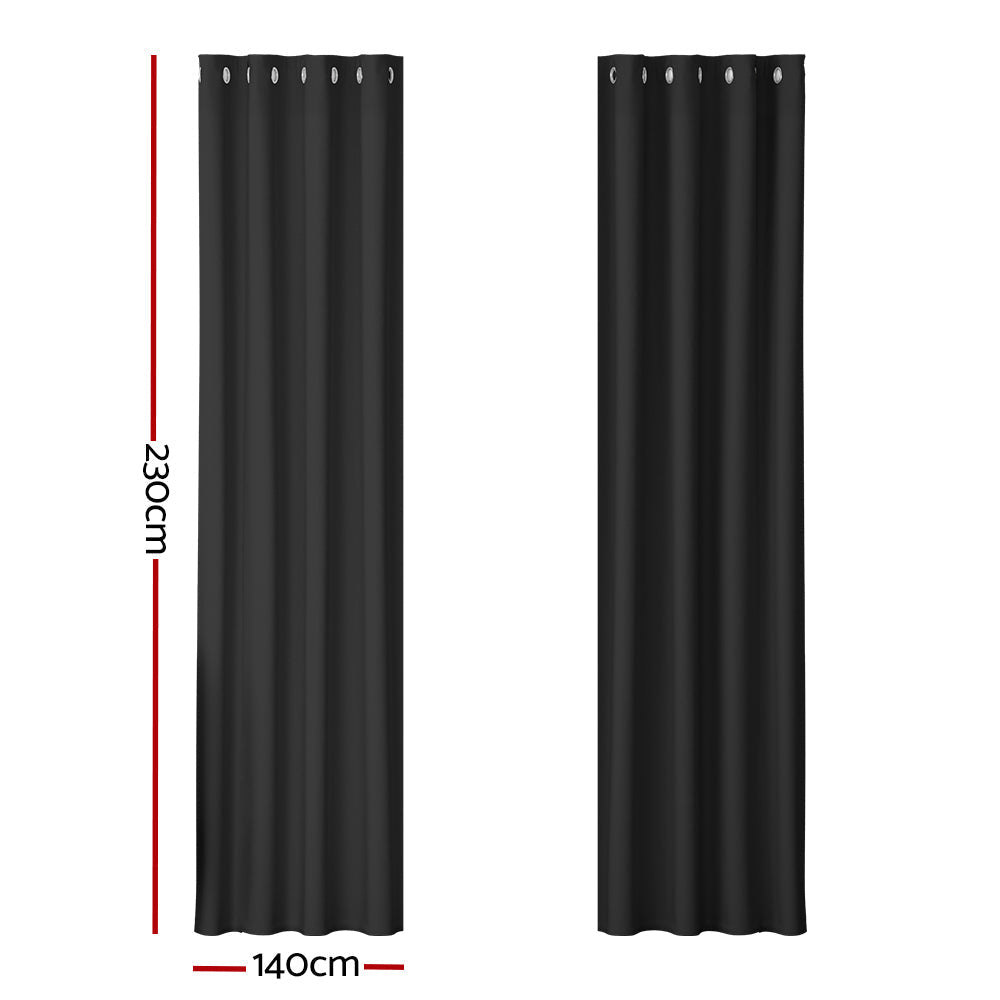 2X Blockout Curtains Blackout Window Curtain Eyelet 140x230cm Black