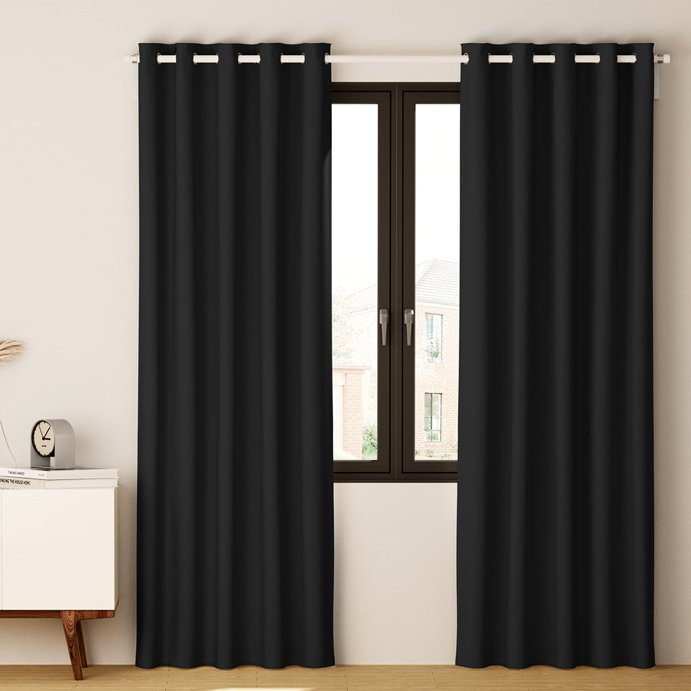 2X Blockout Curtains Blackout Window Curtain Eyelet 140x230cm Black