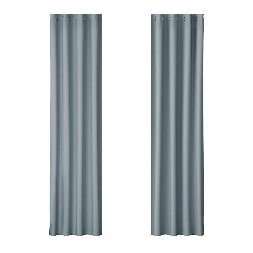 2X Blockout Curtains Blackout Window Curtain Eyelet 140x230cm Grey