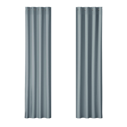 2X Blockout Curtains Blackout Window Curtain Eyelet 140x230cm Grey