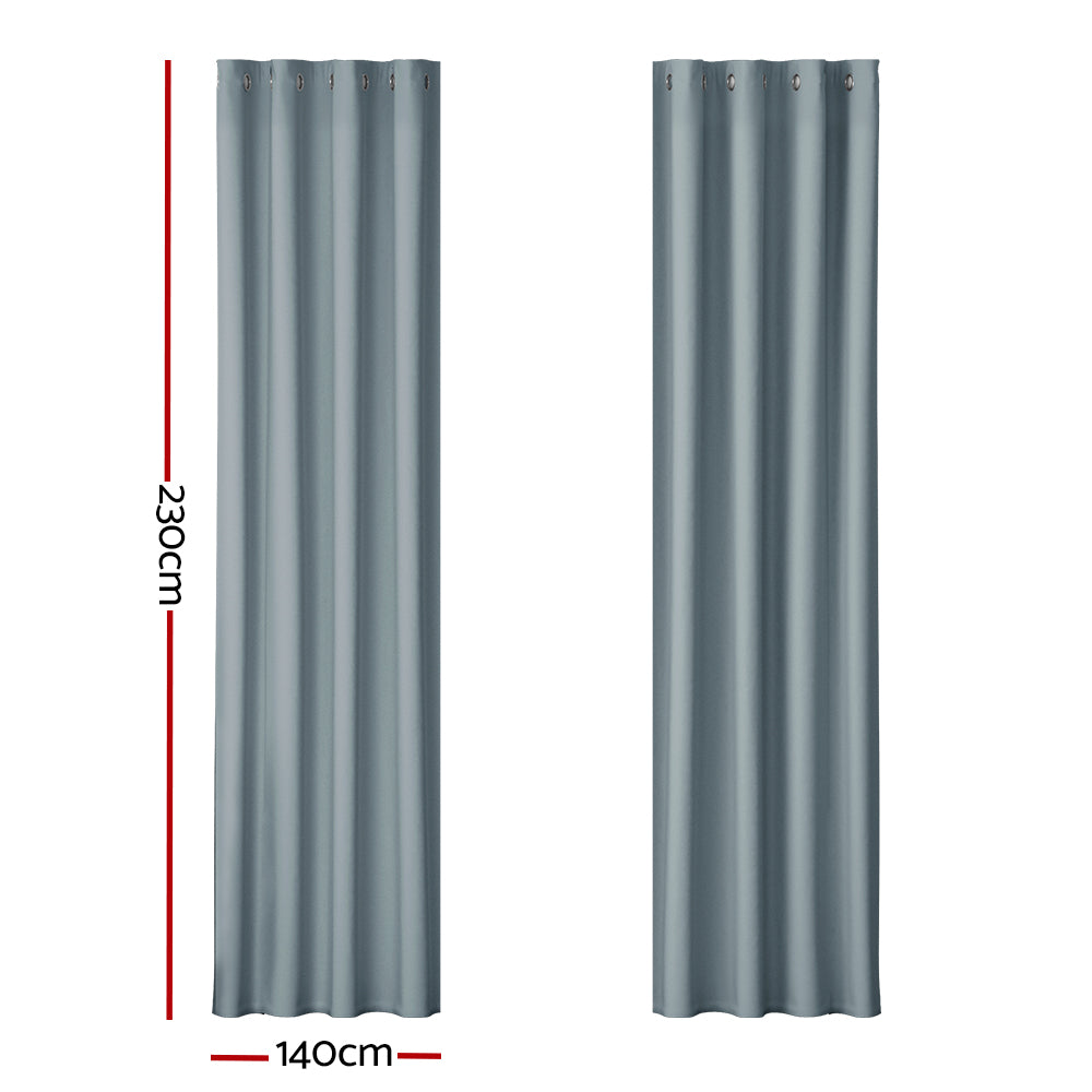 2X Blockout Curtains Blackout Window Curtain Eyelet 140x230cm Grey