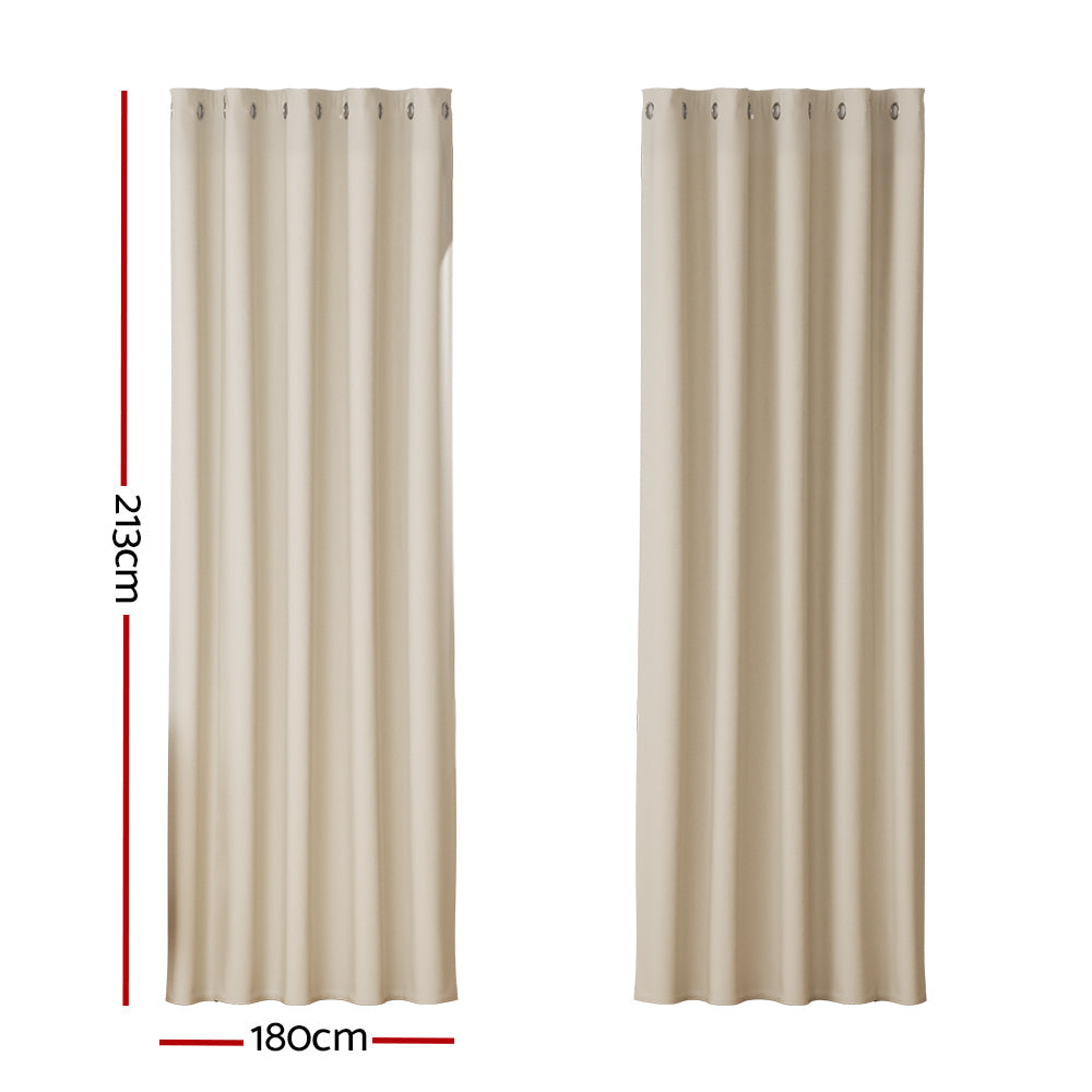 2X Blockout Curtains Blackout Window Curtain Eyelet 180x213cm Beige