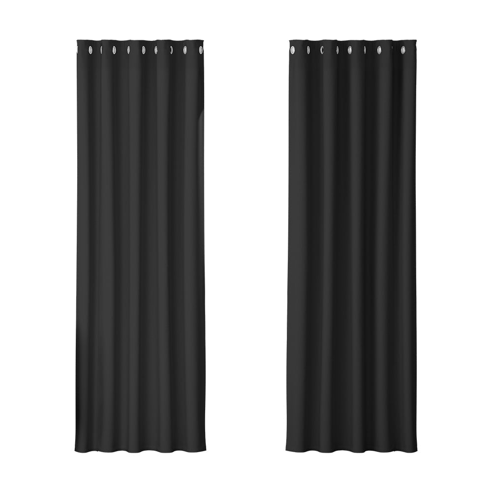 2X Blockout Curtains Blackout Window Curtain Eyelet 180x213cm Black