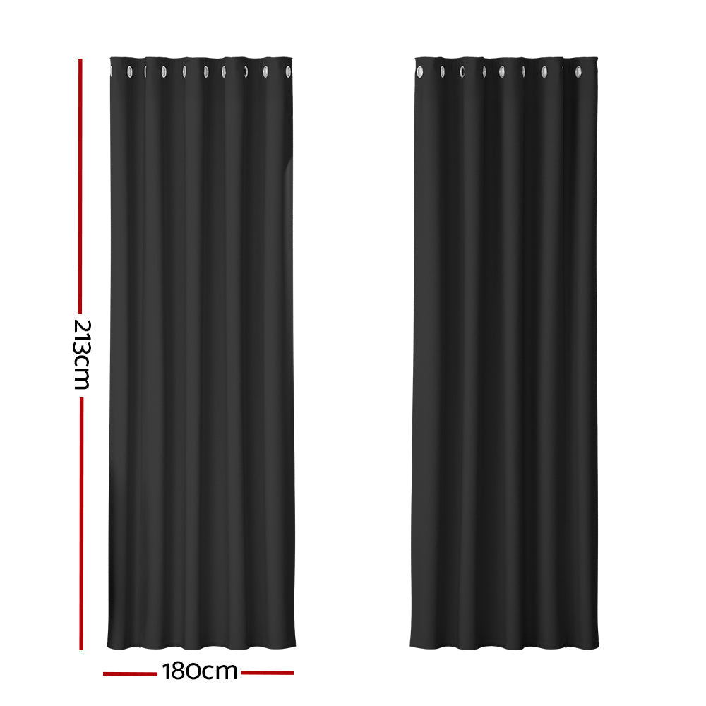 2X Blockout Curtains Blackout Window Curtain Eyelet 180x213cm Black